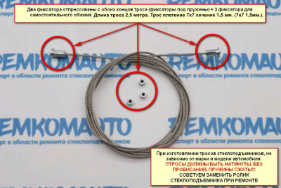 Универсальный ремкомплект троса стеклоподъёмника "Сделай сам №1" для двух тросов без оплёток 999011