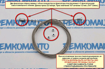 Универсальный ремкомплект троса стеклоподъемника "Сделай сам №1" для двух тросов без оплеток 999011